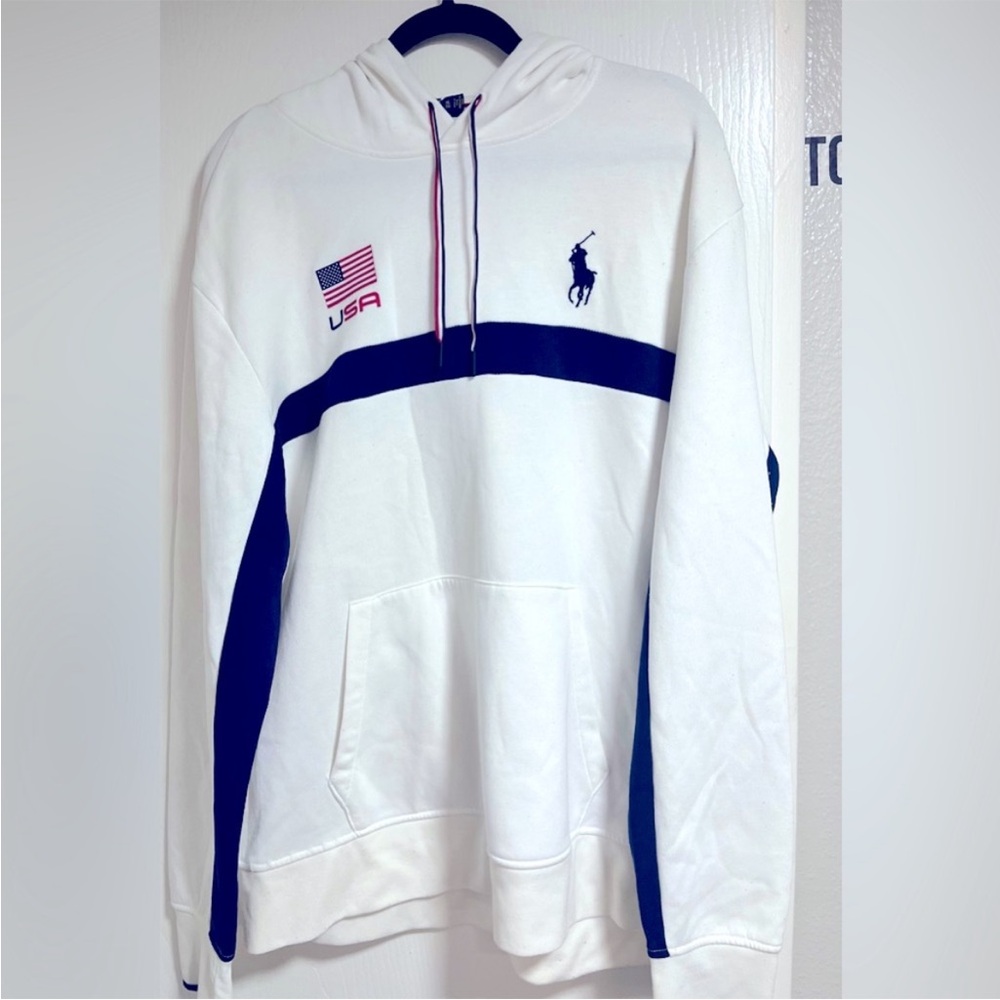 Ralph Lauren White Hoodie with Red and Blue Trim